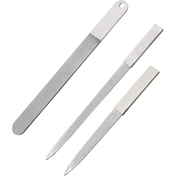 Stainless Steel Diamond Nail Files Set, Double Side Nail File, Metal Fingernail Toenail File for Salon, Home and Travel, Silver(3Pcs)