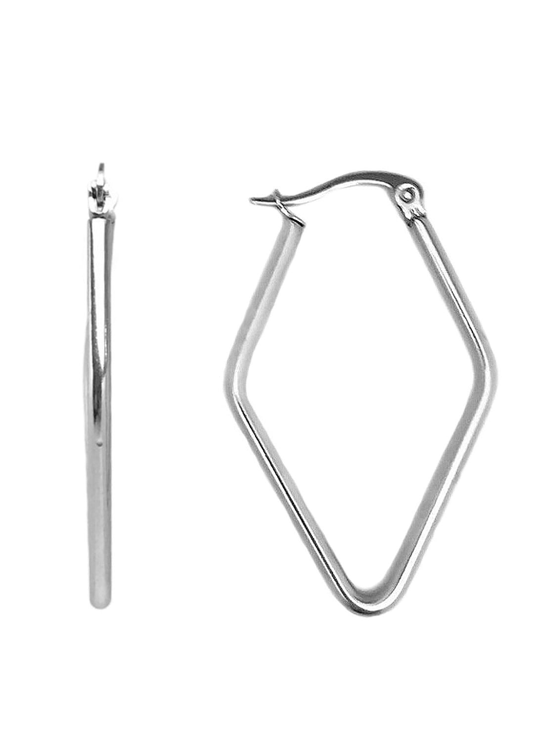 Stainless Steel Diamond-Shaped Hoop Earrings Medium Womens - Walmart.com