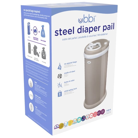 Stainless Steel Diaper Pail, Odor Locking, No Special Bag Required, Award-Winning, Registry Must-Have, Taupe