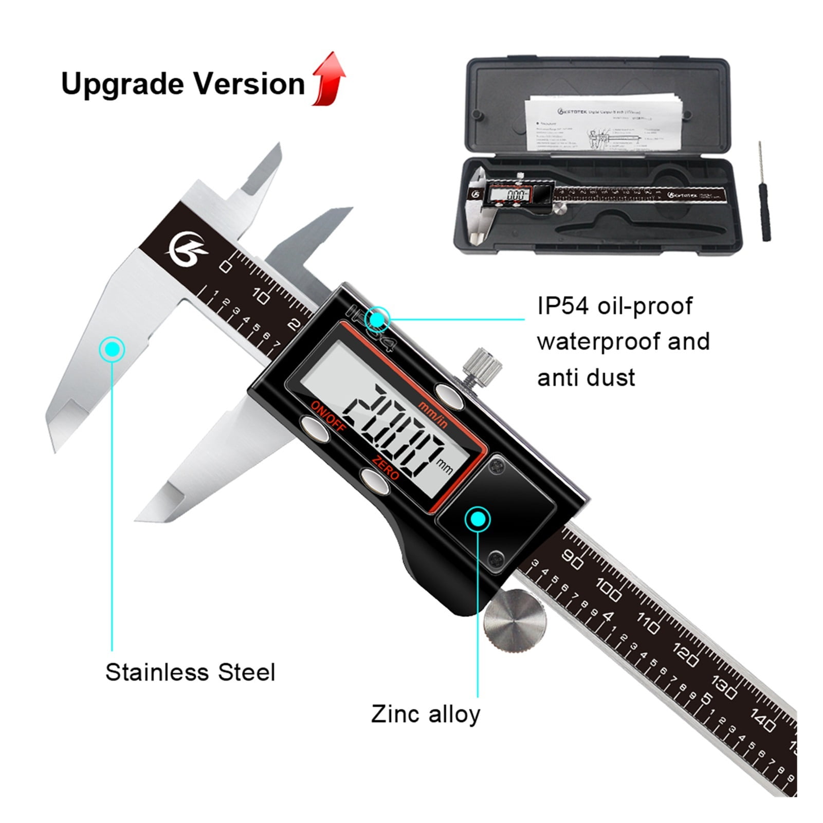 Stainless Steel Digital Caliper 6 Inch 150mm Metal Measuring Instrument Vernier Calipers Measuring Tool ,Easy to Operate