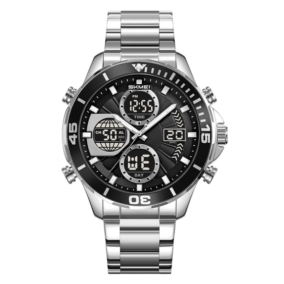 Stainless Steel Digital Quartz Watch for Men Women, Business Dress Wristwatch with Date and Alarm, Water Resistant to 30 Meters, Elegant Office Timepiece