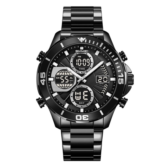 Stainless Steel Digital Quartz Watch for Men Women, Business Dress Wristwatch with Date and Alarm, Water Resistant to 30 Meters, Elegant Office Timepiece