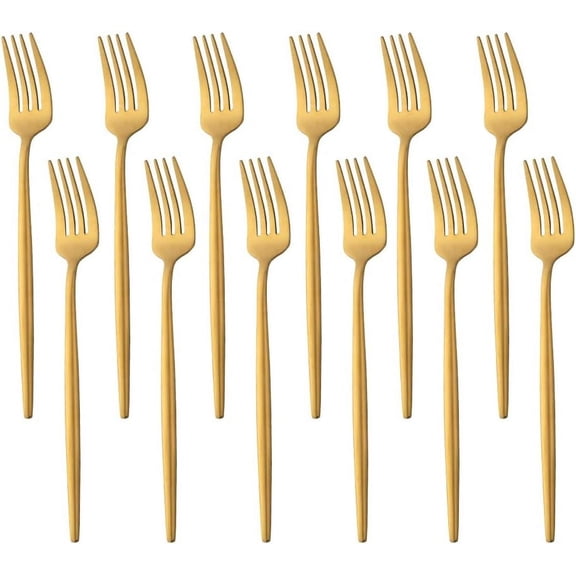 Stainless Steel Dining Forks, 12-Piece Pack, Universal for Home, Dining Room, Party, Western Style, 8.6-inch Gold