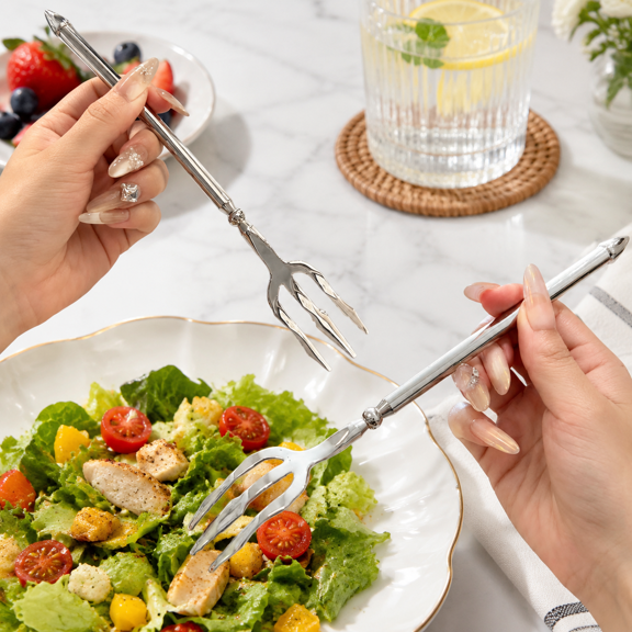 Stainless Steel Dinner Fork, Meat Cooking Gourmet Steak Round Handle Long Handle Fork Used In Kitchen Restaurant, Silver.