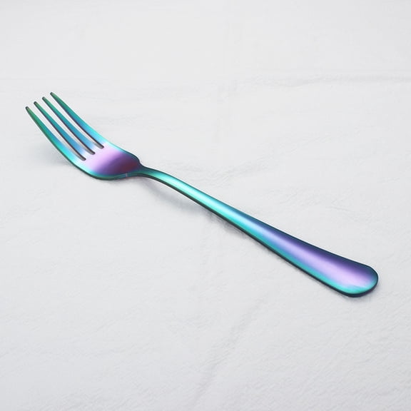 Stainless Steel Dinner Fork Rainbow Iridescent Flatware Reusable Table Fork For Daily Meals Party Restaurant Dishwasher Safe(Blue-20.3X2.1Cm)