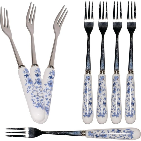 Stainless Steel Dinner Forks with Ceramic Flower Handle, Silverware Salad Fork, Appetizer Dessert, Cutlery Table Fork Set with Ceramic Handle for Restaurants, Homes (144)