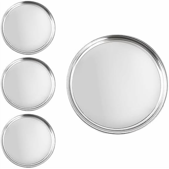 Stainless Steel Dinner Plates 12 Inch Set of 4 Large Indian Thali - Dinnerware Serving Mirror finished Round Trays Metal Dishes - Heavy Plates (1 Lb Each) Sticker Free$$Home Decor, Kitchen, & Other