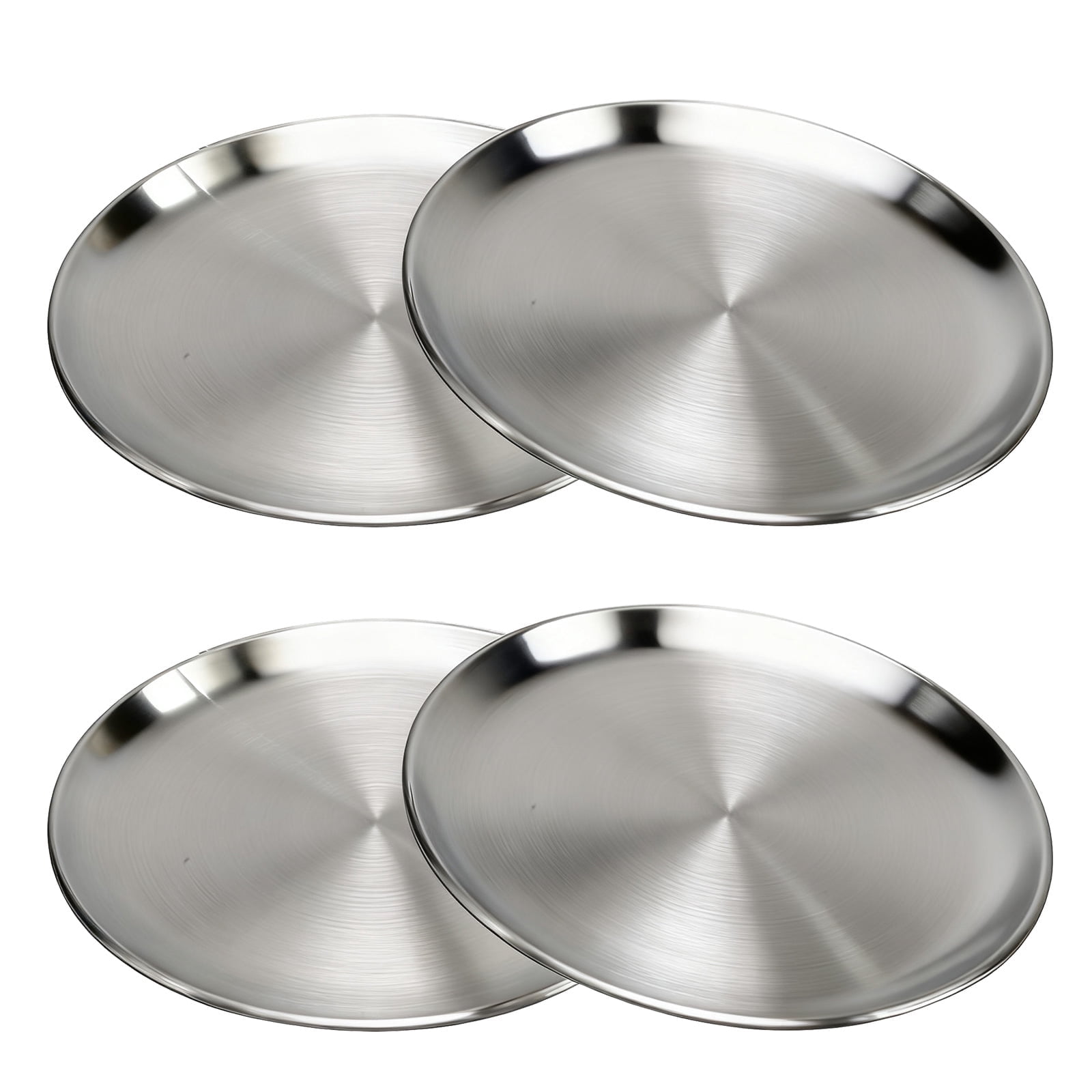 4-Pack Stainless Steel Round Plates - 8.38 Inch Camping & Outdoor Dinner Plates For BBQ And Picnics