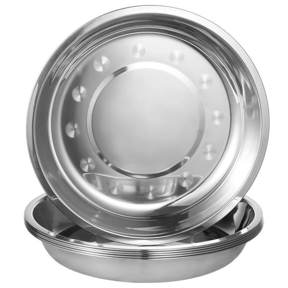 Stainless Steel Dinner Plates, Round Plates Set of 6 for Pasta, Steak, Salad, 9.5 in x 9.5 in x 1.4 in