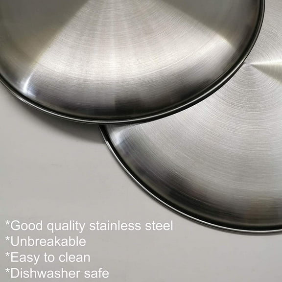 Stainless Steel Dinner Plates, Stainless Steel Plates, 10 inch, Metal Round Dinner Plate for Adults, Eating, Camping, Picnic,Outdoor, Unbreakable Dishwasher Safe(Pack of 4) Silver 10.24 inch