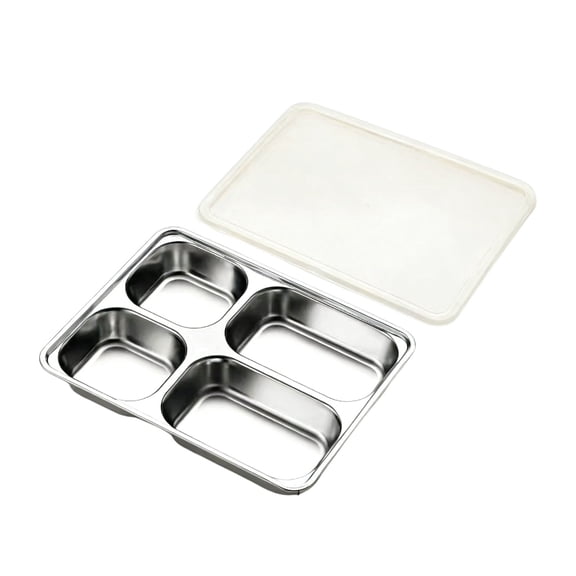 Stainless Steel Dinner Plates for Cafeteria Use Adult Sized Compartmentalized Plates with Lids Five- Divided Design Kitchenware for Self-Service and