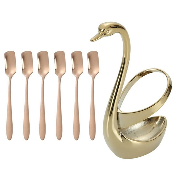 Stainless Steel Dinnerware Set Spoons Swan Base Holder for Coffee, Teaspoon, Dessert, Stirring, Stir, Ice Cream, Cake -B