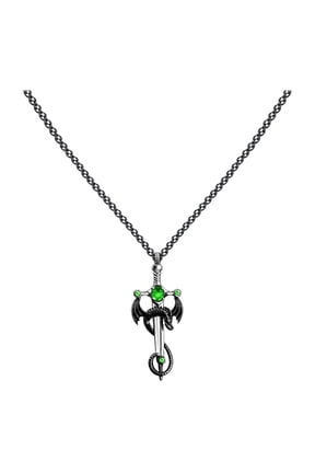 Stainless Steel Dinosaur Capri Ruby Rhinestone Polished Dragon Pendant Necklace Color Green N105