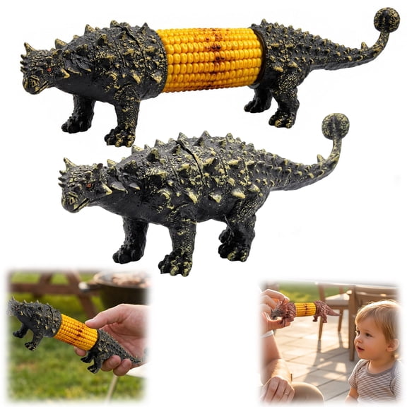 Dinosaur Corn Cob Holders – Funny Novelty Stainless Steel Corn Picks, Dino-Shaped Skewers for BBQ Party Dining Table（Meijialong）