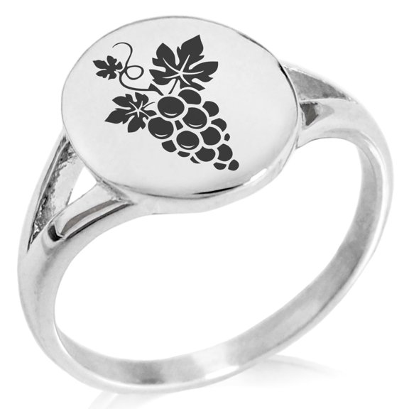 Tioneer Stainless Steel Dionysus Greek God of Wine Minimalist Oval Top Polished Statement Signet Ring