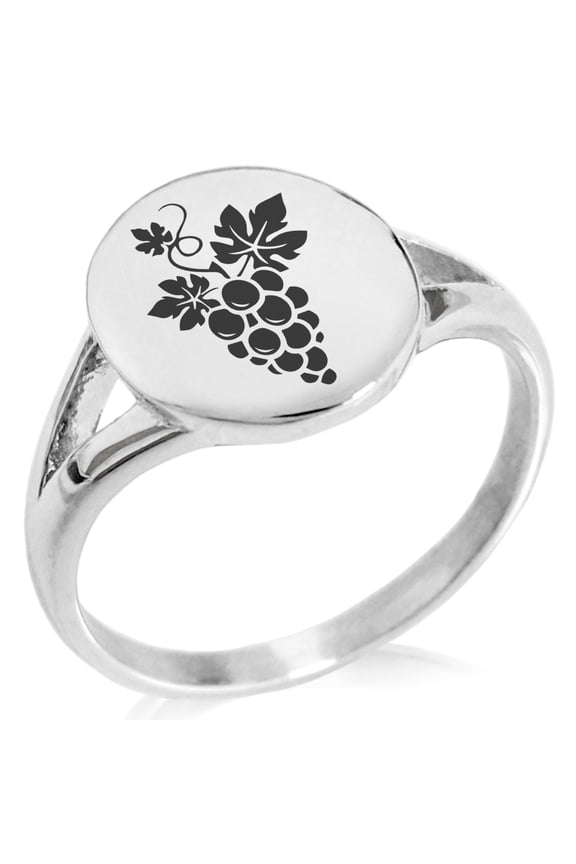 Stainless Steel Dionysus Greek God of Wine Minimalist Oval Top Polished Statement Signet Ring