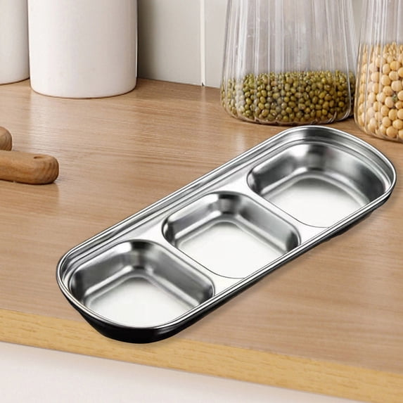 Stainless Steel Dipping Dishes – Divided Snack Condiment Bowls | Stackable Small Sauce Tray, Food-Grade 304 Material, Multi-Compartment Design for Barbecue, Kitchen Use