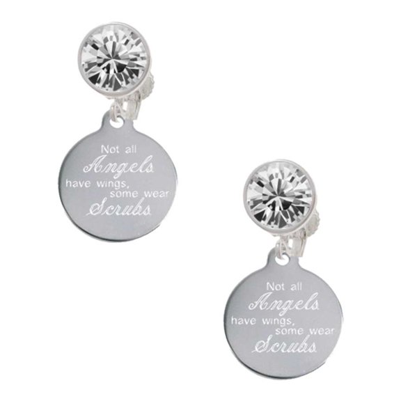 Stainless Steel Disc Angels Wear Scrubs Clear Crystal Clip On Earrings