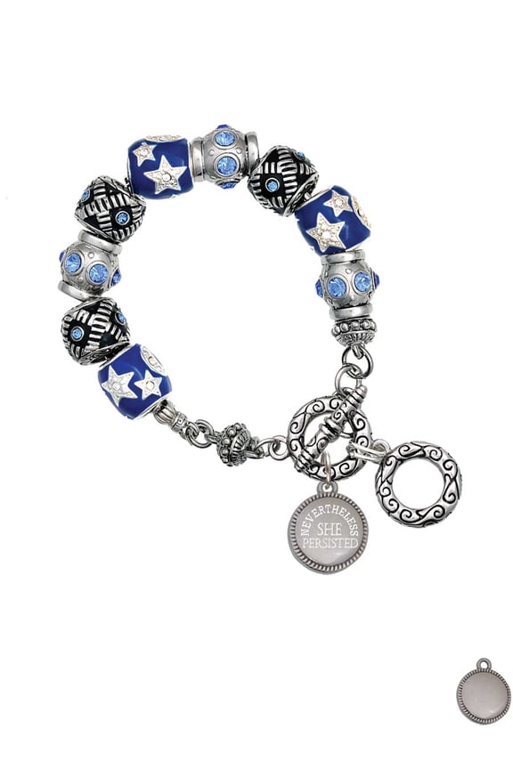 Stainless Steel Disc Nevertheless She Persisted Blue Moon Bead Charm Bracelet