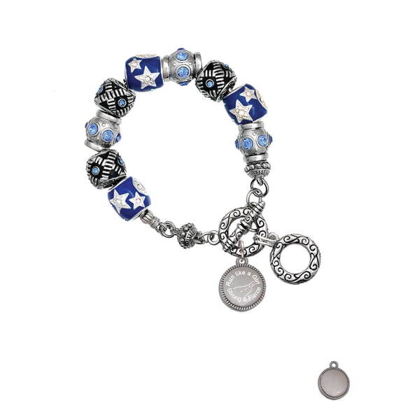 Stainless Steel Disc Run Like a Girl - Strong and Fierce Blue Moon Bead Charm Bracelet