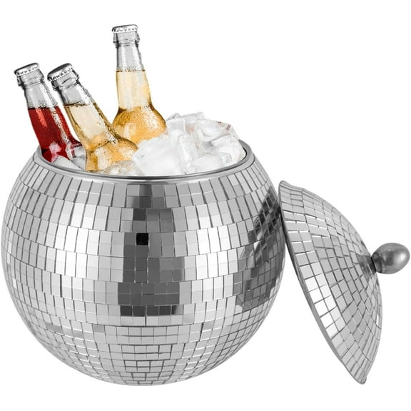 Stainless Steel Disco Ball Ice Bucket, Disco Ball Planter, 0.4gal Beverage tubs for Parties with Double Layer Insulation - Sparkling Sequin Decor for Parties, Barbecues, Holds Beer, Wine, Champagne