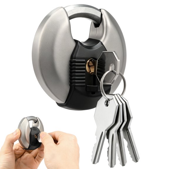 Stainless Steel Discus Padlock Weather Resistant 5 Keys Heavy Duty Security for Trailer Gate Job Box Marine and Outdoor Storage Discus Keyed Padlock
