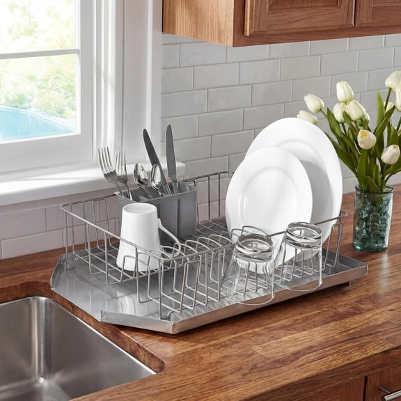 Stainless Steel Dish Drain Rack with End Opening, Kitchen Drainboard, Rustproof Utensil Drying Rack for Sink Countertop