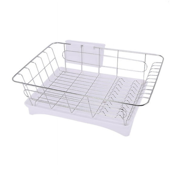Stainless Steel Dish Drainer Drying Rack With 3-Piece Set Removable Rust Proof Utensil Holde For Kitchen Counter Storage Rack White