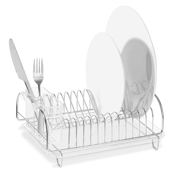 Stainless Steel Dish Drainer with Tray & Cutlery Holder - Compact 12 Plate Capacity - Space Saving Kitchen Organization