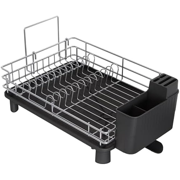 Stainless Steel Dish Drainers Drying Rack for Kitchen Counter with Automatic Drainage, 1 Tier Rust Proof Metal, Space Saving, Modern Aesthetic, Compact Plates Strainers,Gray
