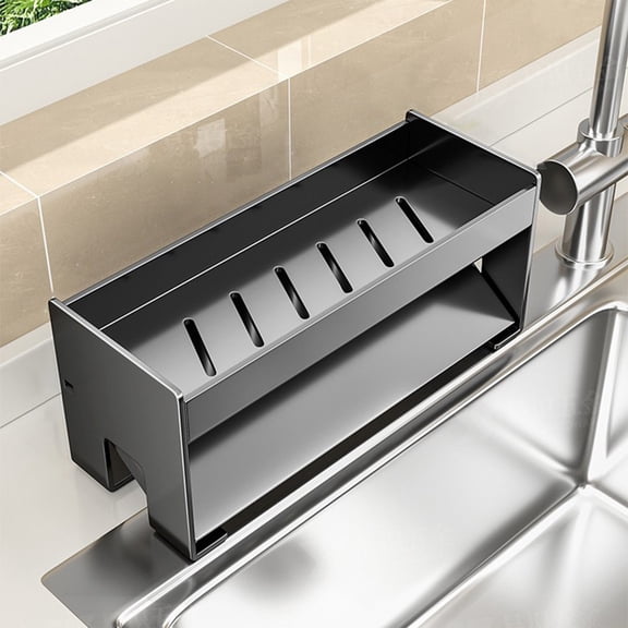 Stainless Steel Dish Drying Rack, 2 Tier Sink Organizer with Utensil Holder, Countertop Drain Board for Kitchen, Bathroom, Sponge Soap Storage, Durable Metal Rack with Non-Slip Feet