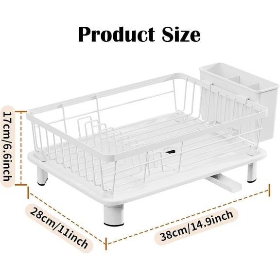 Stainless Steel Dish Drying Rack with Drainboard for Kitchen Counter, White Heavy Duty Sink Organizer for Plates Bowls Cups Utensils, Space Saving Rust Resistant
