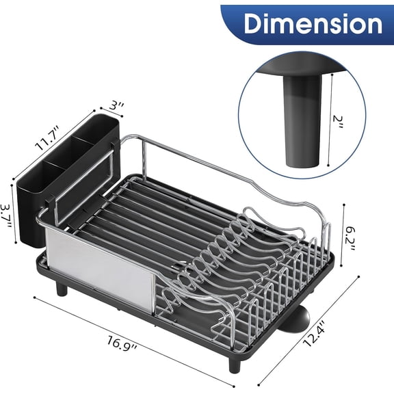 Stainless Steel Dish Drying Rack - Large Capacity 304 Grade Drainer with Drain Board & Utensil Holder