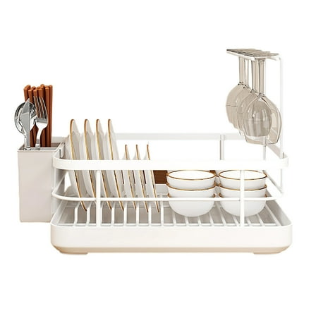 Stainless Steel Dish Drying Rack for Kitchen Counter 2-Tier Multifunctional Drain Rack with Removable Utensil Holder Large Capacity Organizer