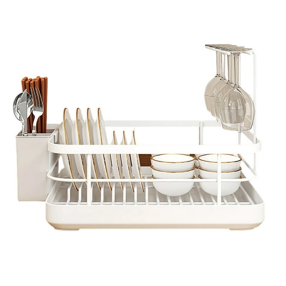 Stainless Steel Dish Drying Rack for Kitchen Counter 2-Tier Multifunctional Drain Rack with Removable Utensil Holder Large Capacity Organizer