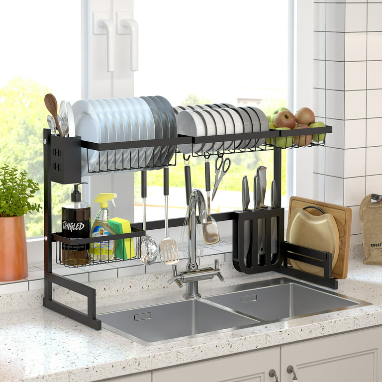 Stainless Steel Dish Rack Dish Drainer Drying Dryer Rack Holder with Draining  Board Chopsticks Holder for Kitchenware 
