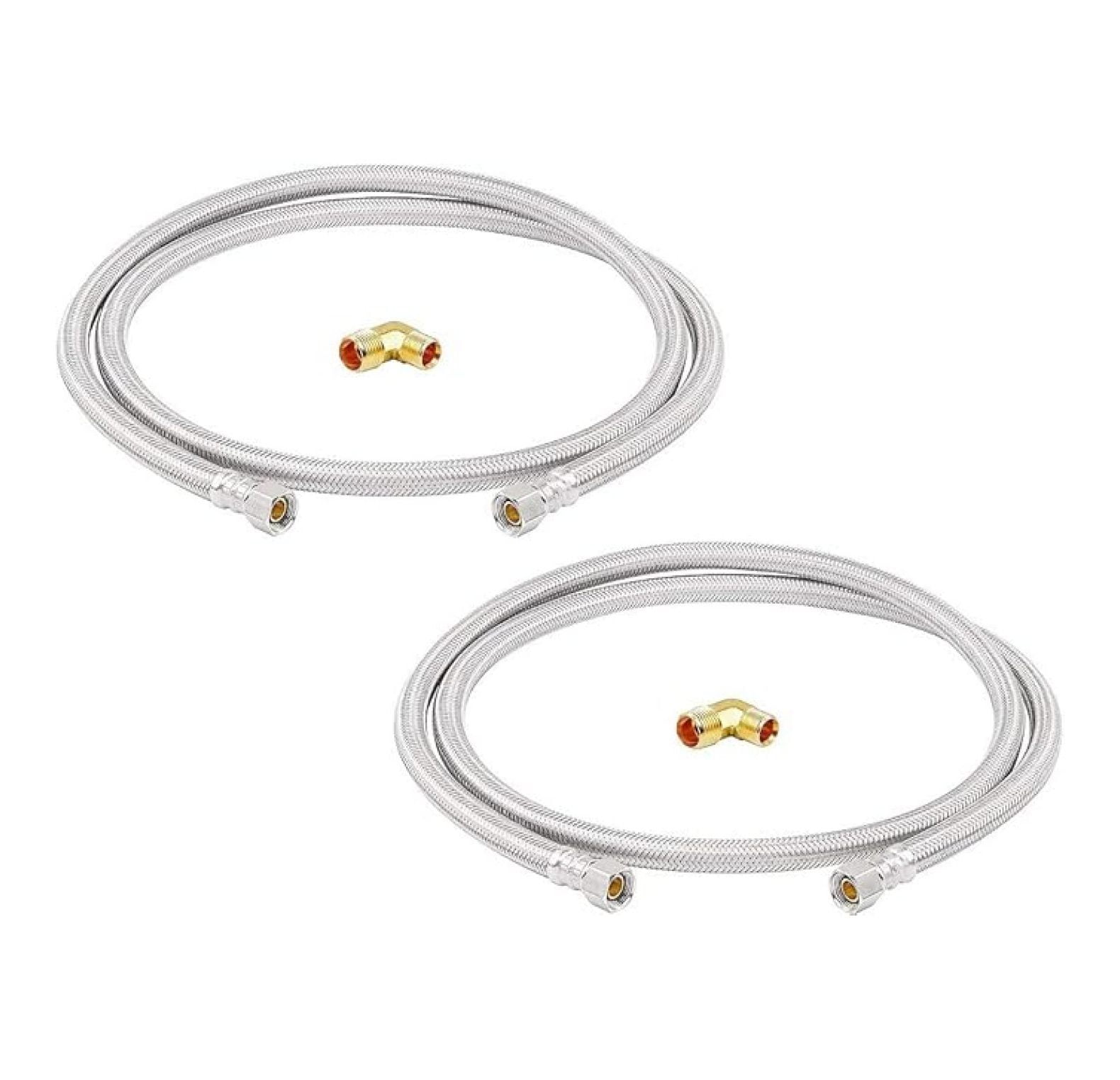 Stainless Steel Dishwasher Hose - 96-Inch, Hot/Cold Water Compatible, 3/8" Female Connector, 3/8" Elbow, 2 Pack