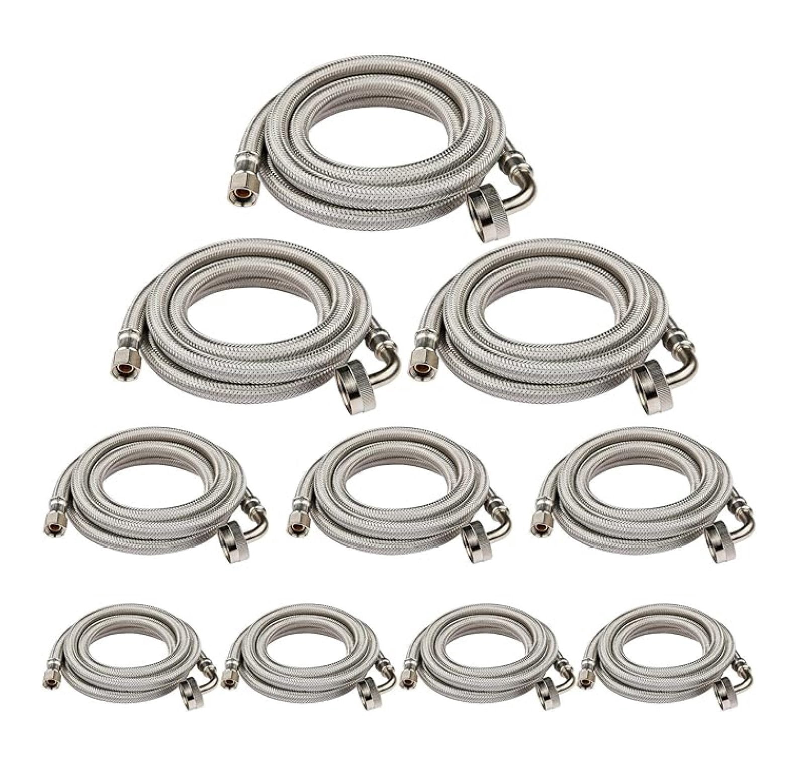 Stainless Steel Dishwasher Hose XYT 4-Ft 3/8 Comp x 3/4 FHT with 90 Degree Elbow 10-Pack