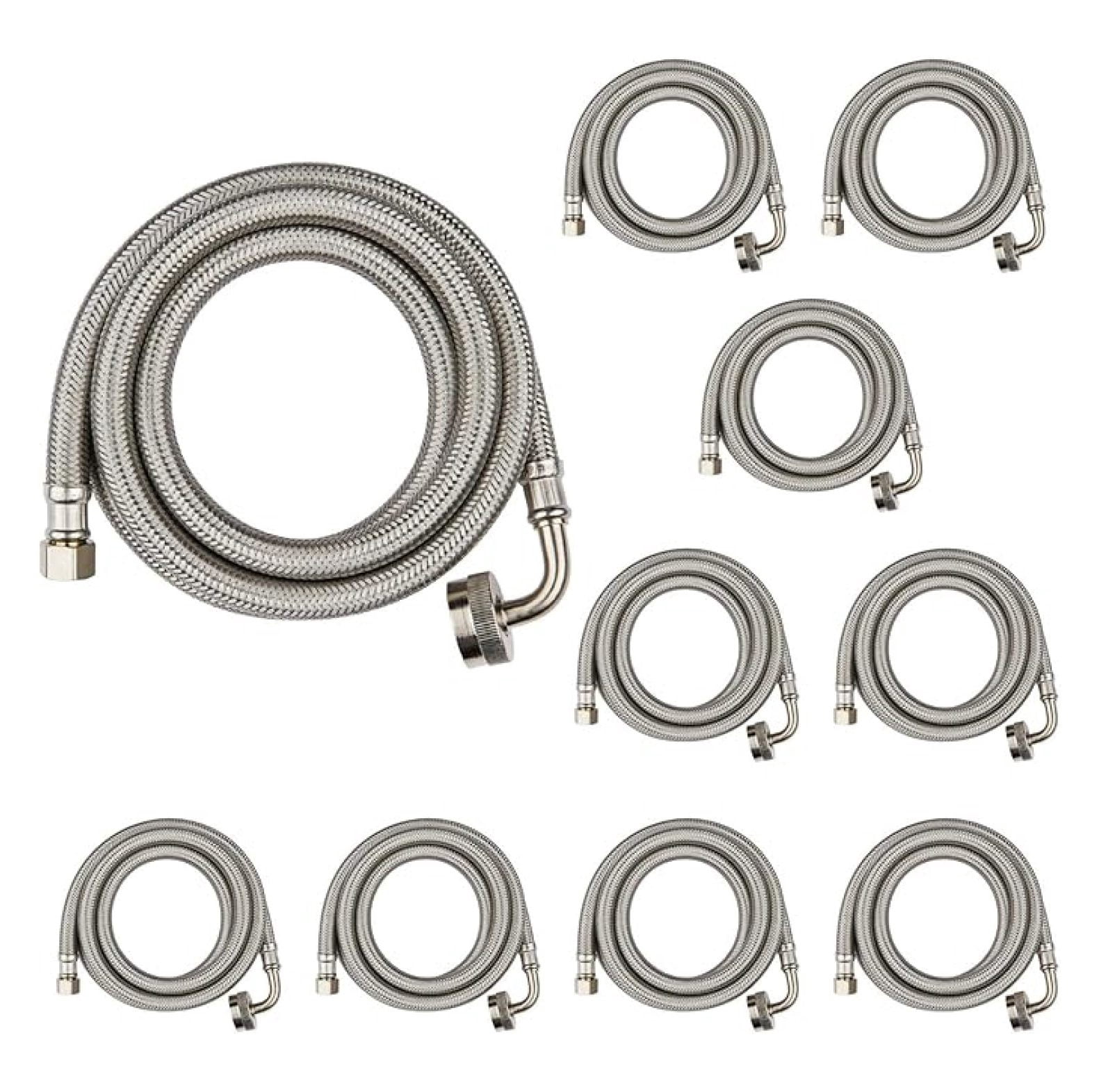 Stainless Steel Dishwasher Hose XYT 6-FT 3/8 Comp x 3/4 FHT with 90 Degree Elbow 10-Pack