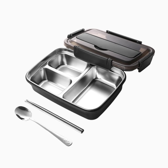 Stainless Steel Divided Bento Box Airtight Food Storage Container for Work, 9.45x7.28 Inch