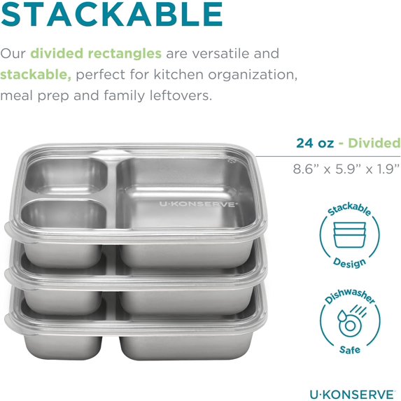 Stainless Steel Divided Bento Box with Leak Proof Lid, 24oz Food Storage Container