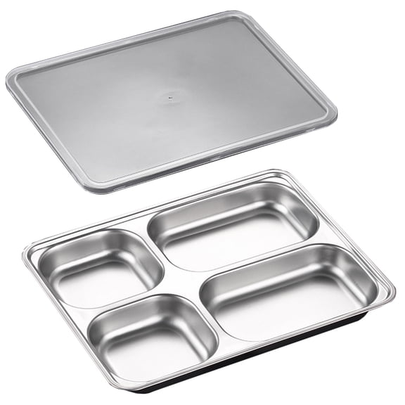 Stainless Steel Divided Dinner Plates, Portion Control Dinner Tray, Metal Food Trays Serving Plate for Adults, Picnic
