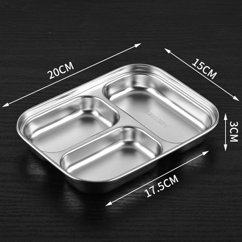 Stainless Steel Divided Dinner Tray Lunch Container Food Plate for School Cantee