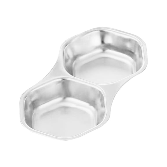 Stainless Steel Divided Dipping Plates, 2-Compartment Condiment Tray for Soy Sauce, Vinegar, Seasoning, Hot Pot, Barbecue, Restaurant Use, Stainless Steel Sauce Dish Silver2