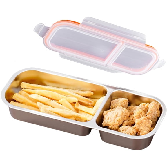 Stainless Steel Divided Double Compartment Snack Containers, Grab and Go Reusable, Dishwasher- Double Condiment Box with Lids, For Snacks Dips Travel and Outdoor Camping Day Tripper
