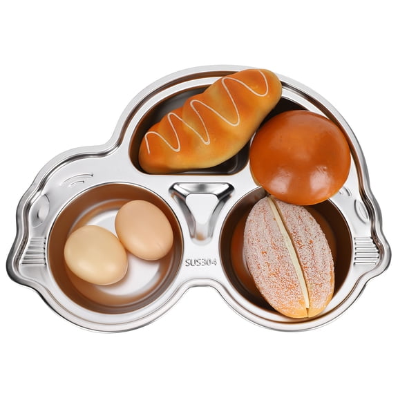 Stainless Steel Divided Plate, 304 Stainless Divided Platter, 5 Section Car Shape Divided Dinner Tray, Kids Snack Meal Plate for Lunch, Portion Control, Camping, BPA free