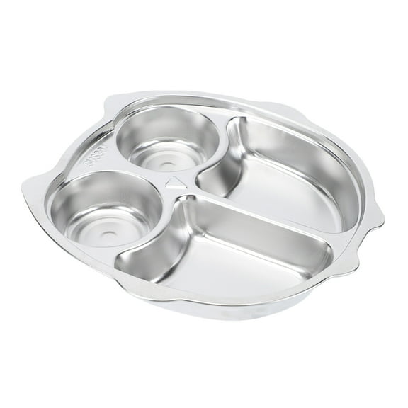 Stainless Steel Divided Plate Owl Shape Compartment Plate Unbreakable Portion Control Tray Restaurant Serving Platter For Kids Supplies