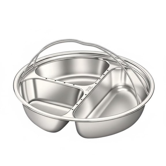 Stainless Steel Divided Plate with Double Handle, 4-Compartment 316 Food-Grade Steamer Insert for Pressure Cooker