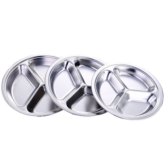Stainless Steel Divided Plates 3 Pack 9.4 Inch Portion Control Plate 3 Sections Mess Trays for Adults Bariatric Weight Loss & Diabetic Diet, Reusable Camping Food Tray Unbreakable Lunch Plates