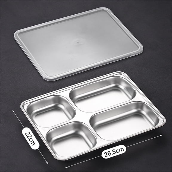 Stainless Steel Divided Plates With Plastic Lid, Lunch Boxes Thermal Insulation Compartments Office Workers Lunch Boxes, Greate for Camping, Picnics, Cafeterias, etc